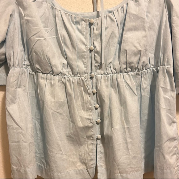 Anthropologie Large Women’s Light Blue Button Down Babydoll Puff Sleeves Top - Picture 4 of 10
